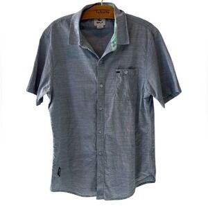 Split Short Sleeve Button Down Mens Shirt Blue Size large Made in USA